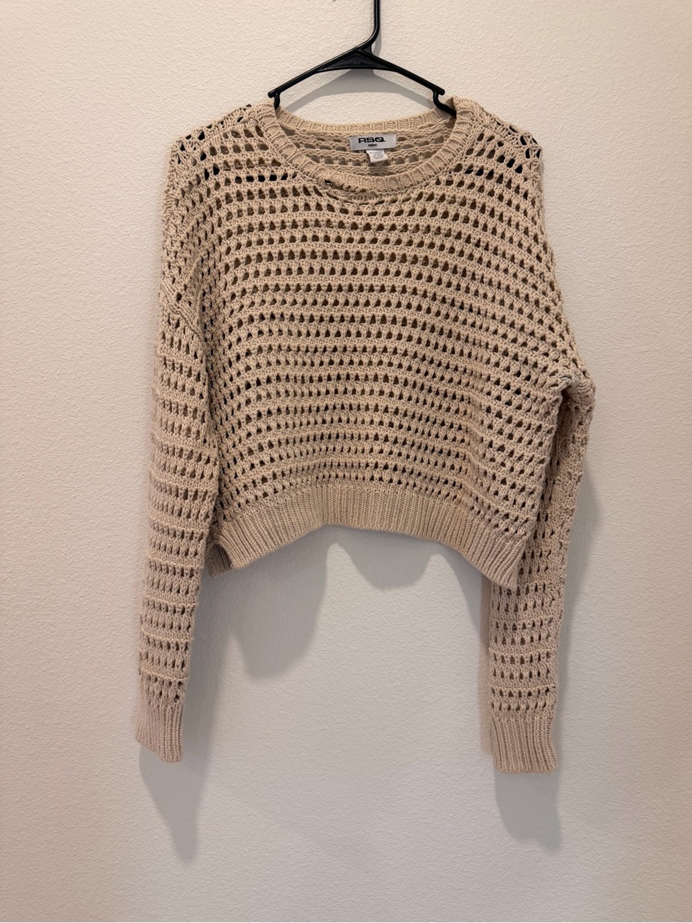 RSQ distressed Cream Open-Knit Cropped Sweater